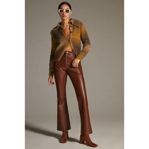 Anthropologie x Avec Les Filles Pants Brown Faux-Leather Kick-Flare NWT Size 2